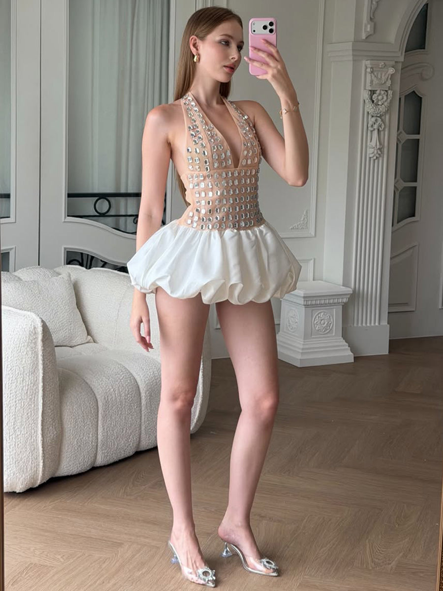 Laila Rhinestone Fluffy Mini Dress