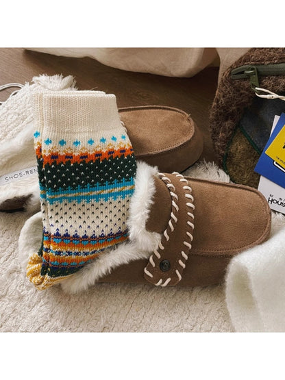 Rufia - Retro Checkered Knit Crew Socks for Winter
