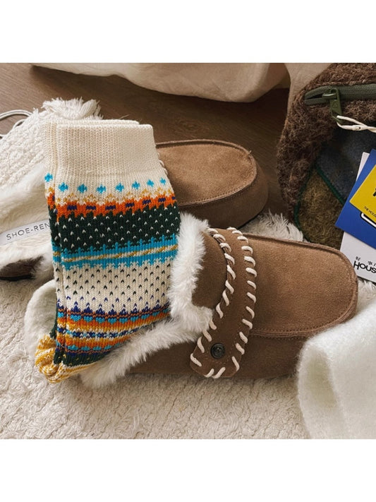 Rufia - Retro Checkered Knit Crew Socks for Winter