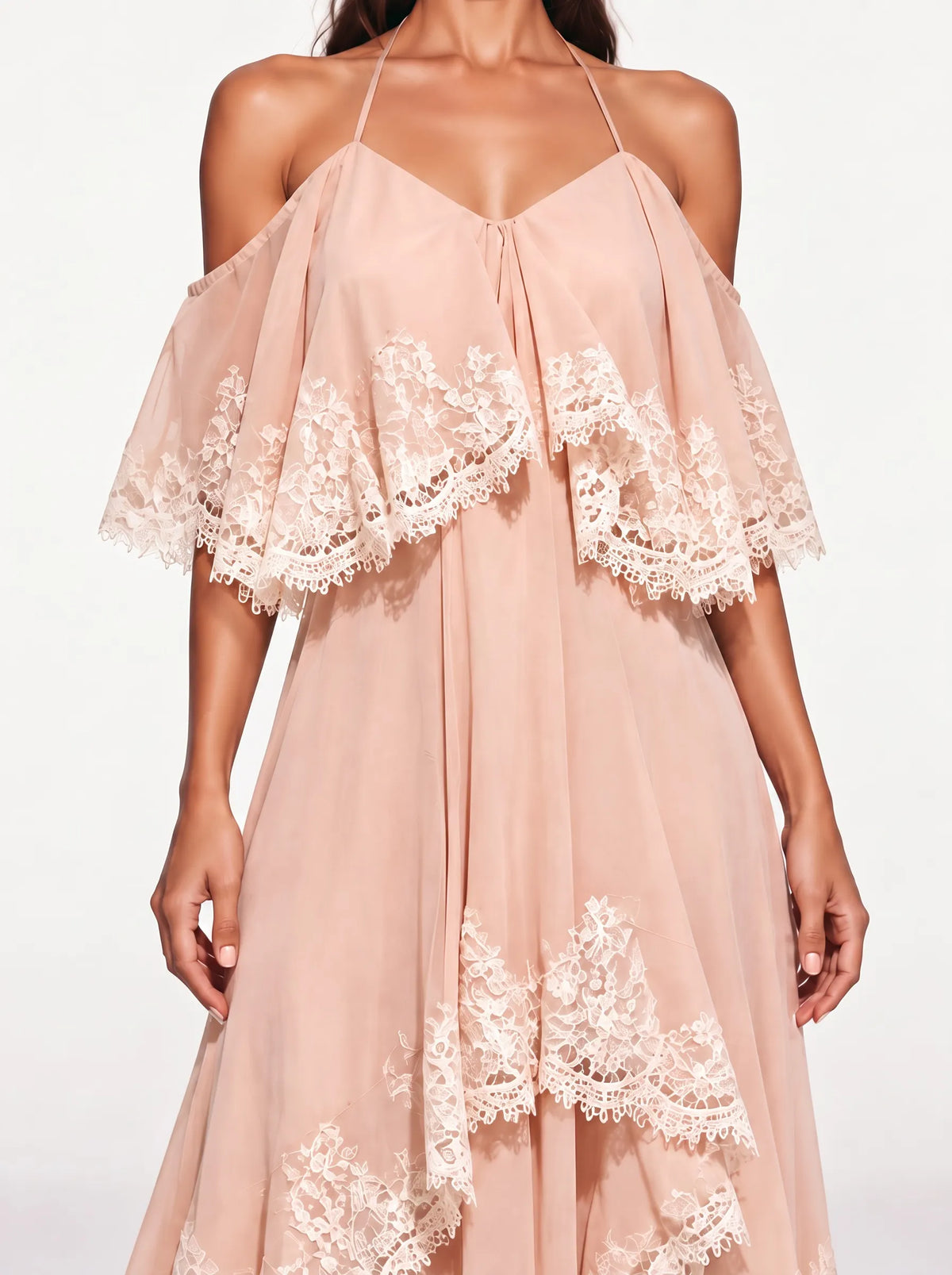 Colette Lace-Trimmed Chiffon Camisole Maxi Dress In Pink