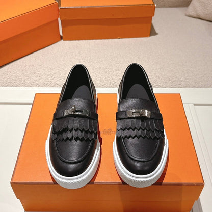 HM 25ss Platform Loafers Kelly Buckle Black Cowhide 577476