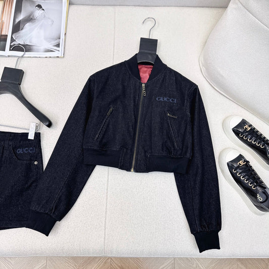 Gucci 25 Short Stand-up Collar Jacket Dark Blue Cotton 596441