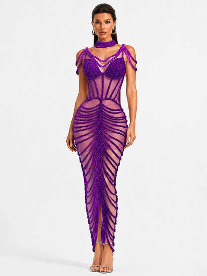 Olivia Rhinestone Cut-Out Maxi Dress