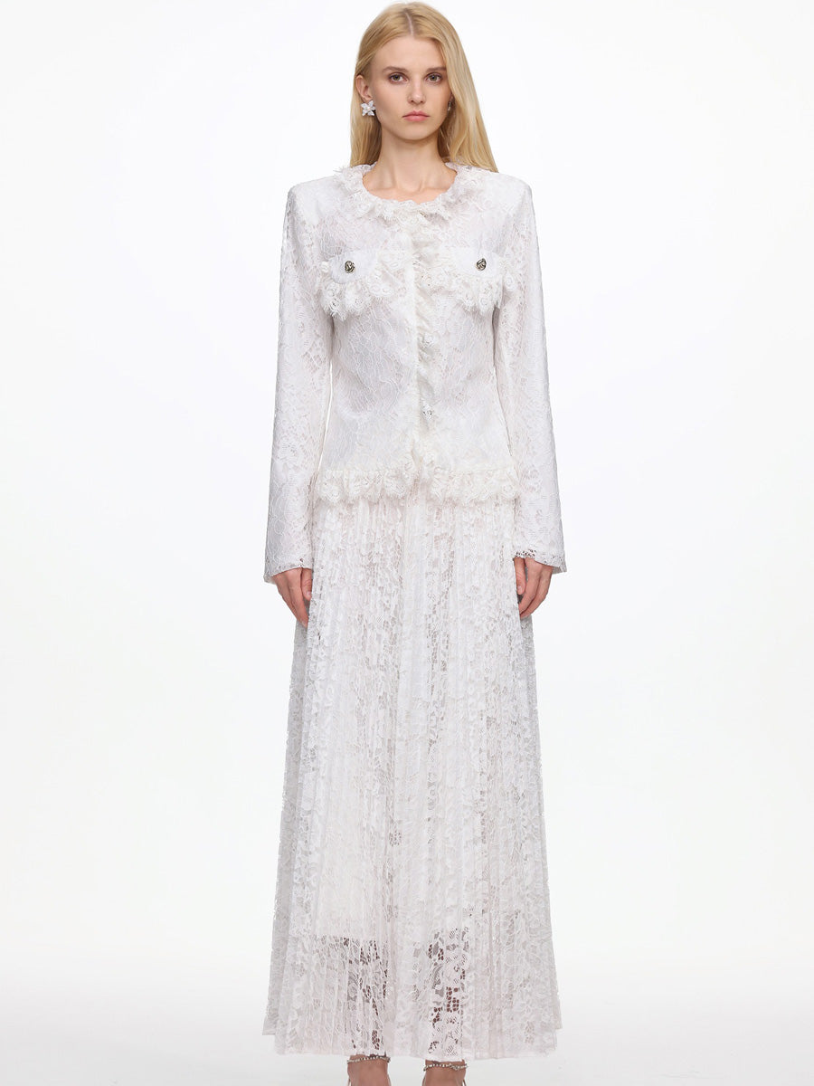 Marina Romantic Long Sleeve Lace Two Piece Set