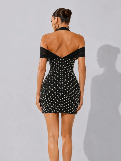 Vanessa Sexy Deep-V Rhinestone Bodycon Mini Dress