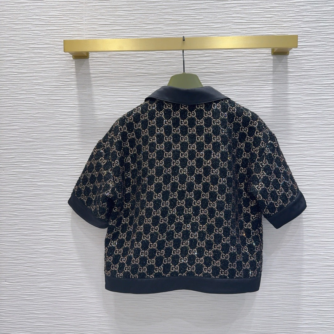 GG Embroidered Lamé T Shirr Wool Tweed 346768