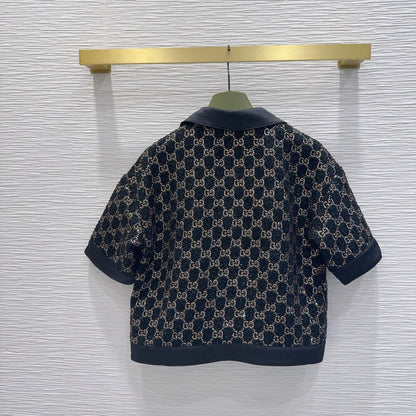 GG Embroidered Lamé T Shirr Wool Tweed 346768