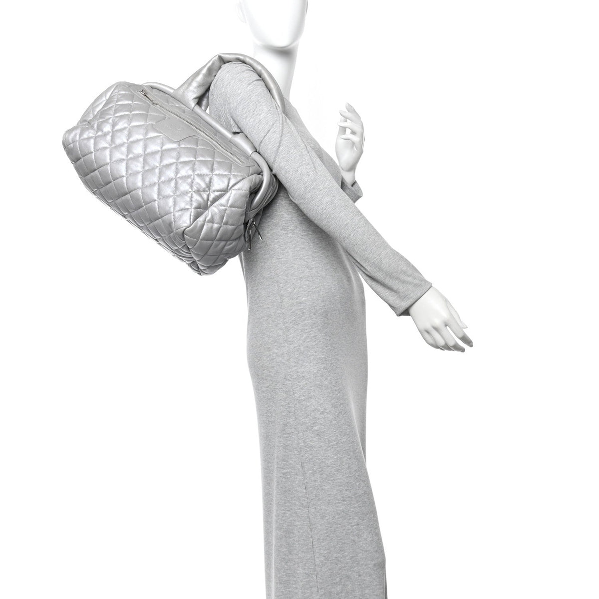 Metallic Lambskin Quilted Coco Cocoon Bowler Silver