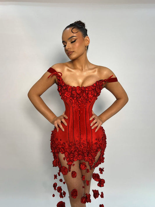 Adela Sexy Strapless Bodycon Mini Dress In Red
