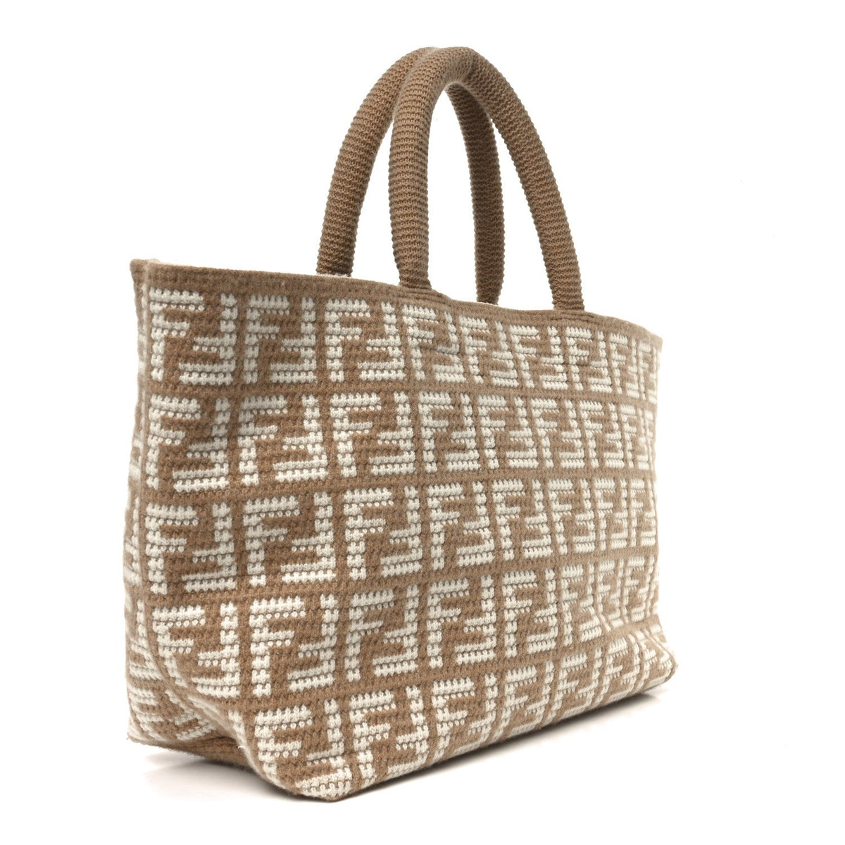 Cashmere Knit FF Large Shopper Tote Cammello