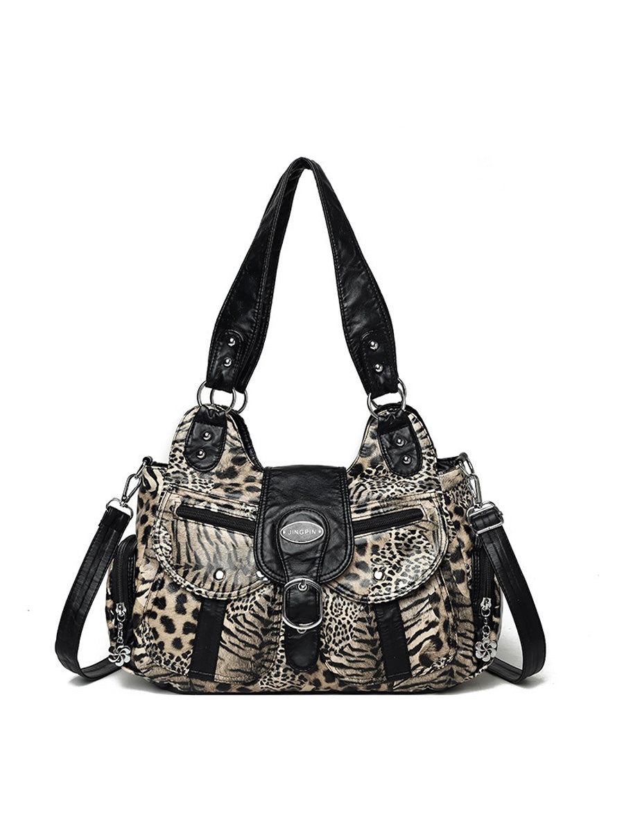 Layla Leopard-Print Studded Handbag