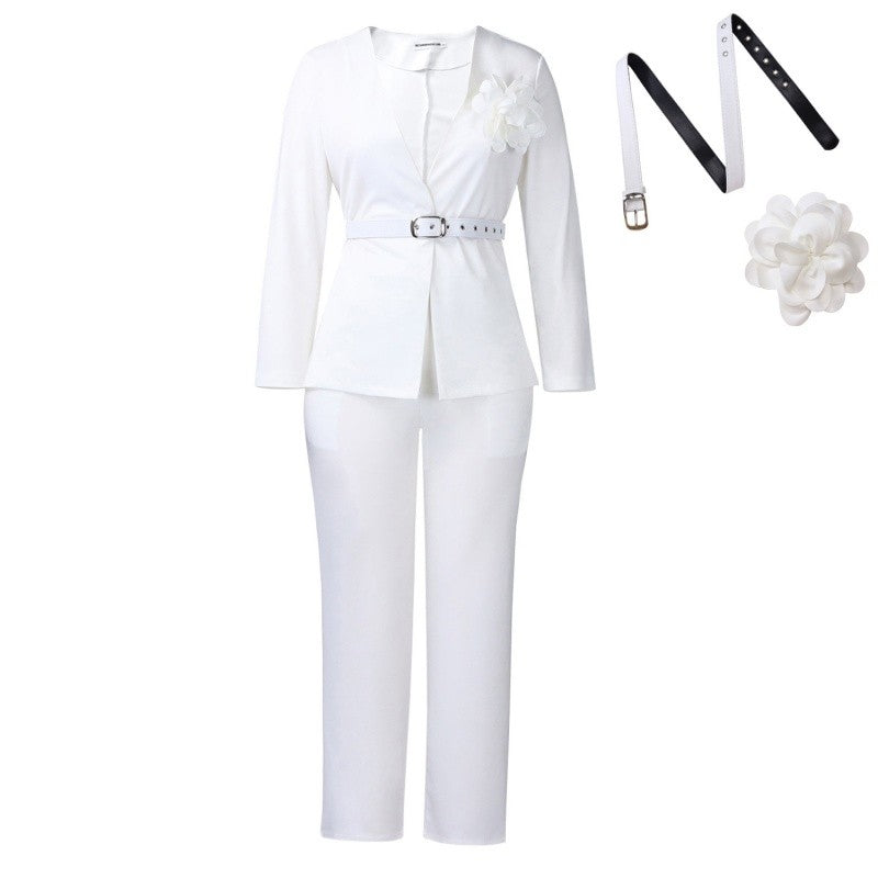Solid Color Suit Pants Two Piece Set