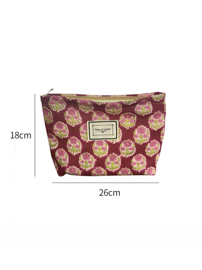 Cosbai -Vintage Canvas Travel Makeup Bag with Floral Patterns