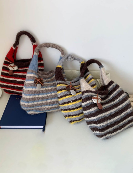 Vintage Color Block Striped Soft Knit Handbag