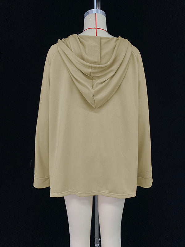 High Waisted Long Sleeves Drawstring Hooded Solid Color Split-Joint Hooded Pants Set Two Pieces Set Two-Piece Sets