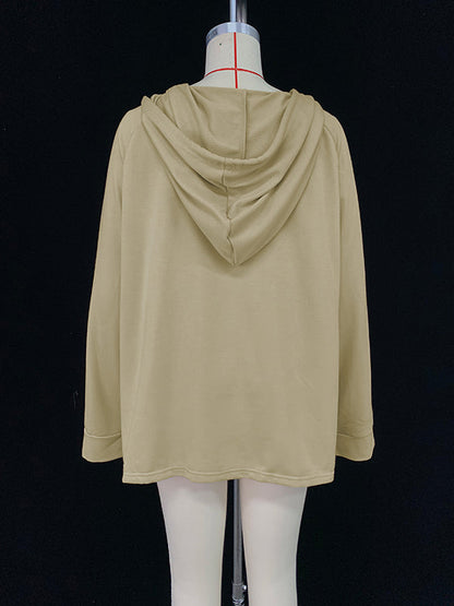 High Waisted Long Sleeves Drawstring Hooded Solid Color Split-Joint Hooded Pants Set Two Pieces Set Two-Piece Sets
