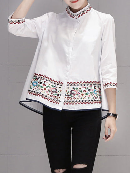 High-Low Loose Embroidered Multi-Colored Blouses&Shirts Tops