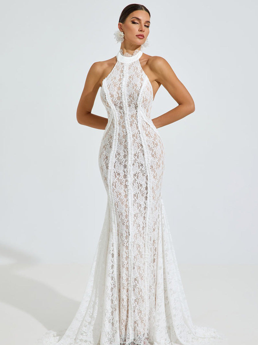 Abigail Halter Lace Mermaid Maxi Dress