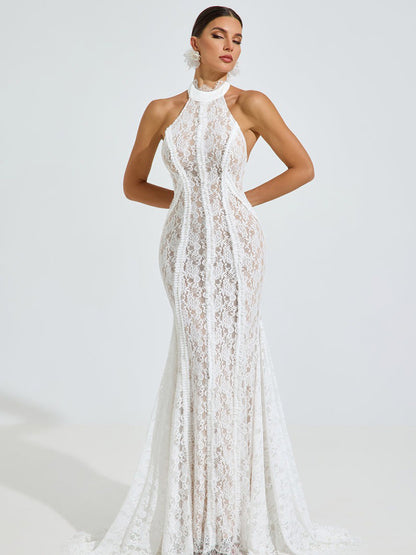 Abigail Halter Lace Mermaid Maxi Dress