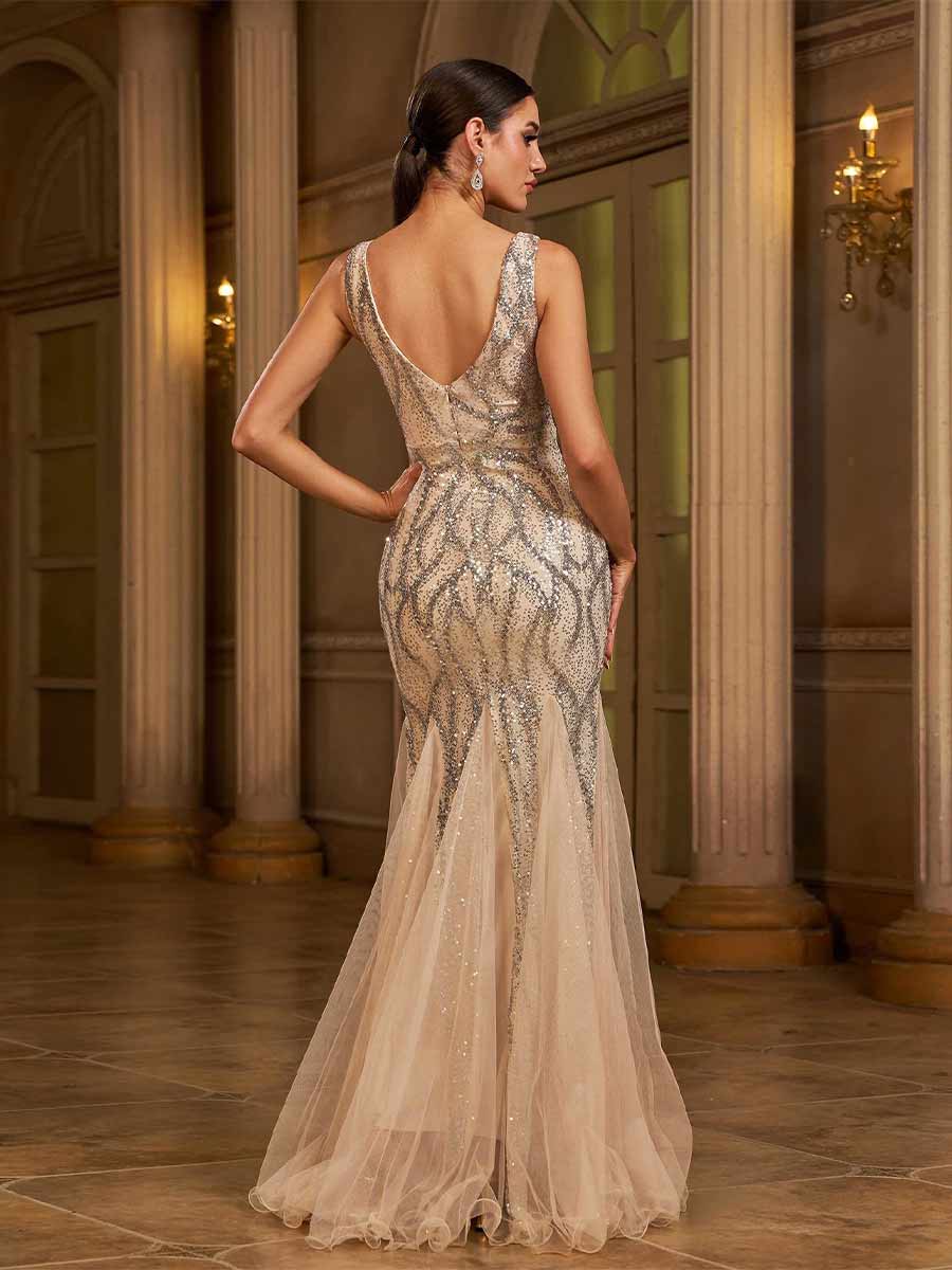 Isolde Mesh V-neck Maxi Dress