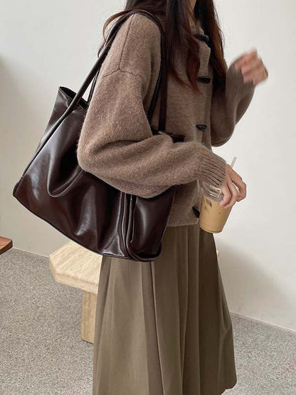 Simple Casual Chic Solid Color PU Tote Shoulder Bags Accessories