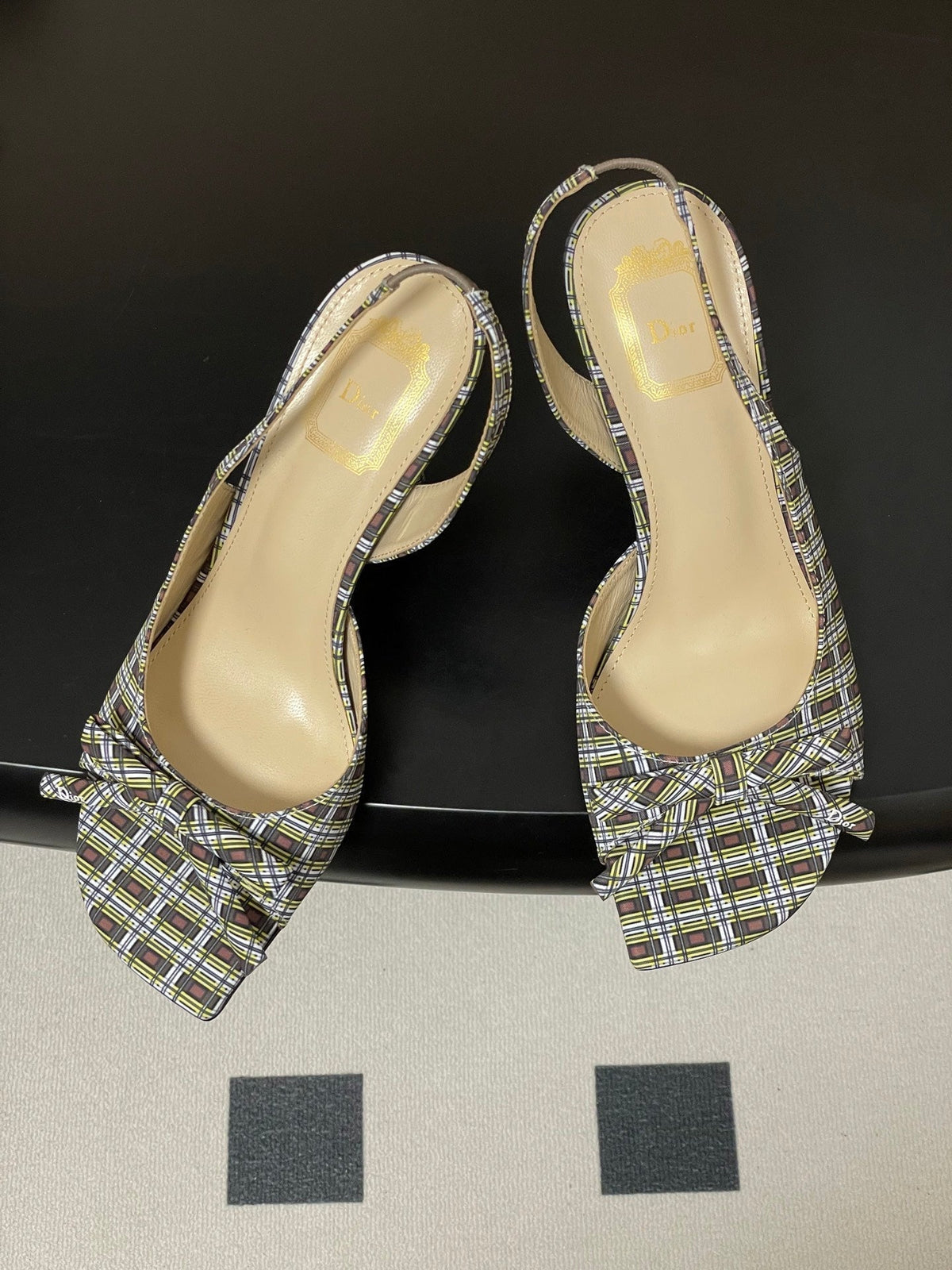 CD 26 Slingback 85 Multicolor Plaid Leather Silk Fabric 593600