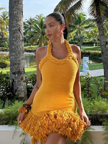 Alondra Hand-Woven Braided-Strap Tassel Dress