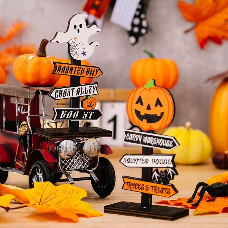 Halloween Pumpkin Letter Ghost Wooden Decoration