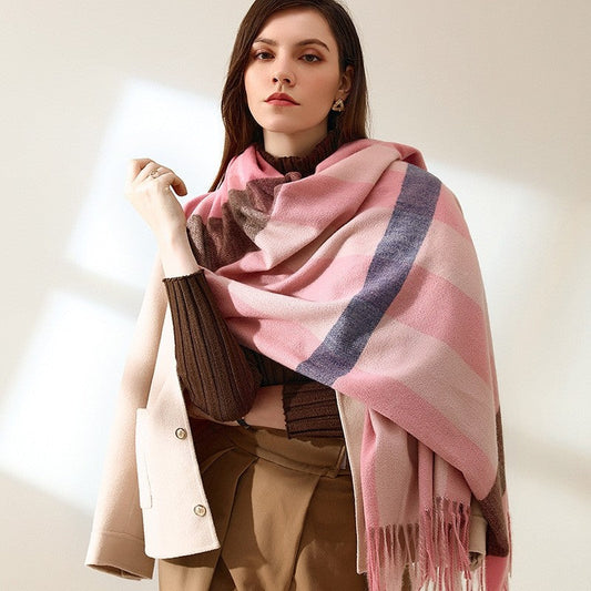 Plaid Print Tassled Imitated Cashmere Warm Shawl Scarf