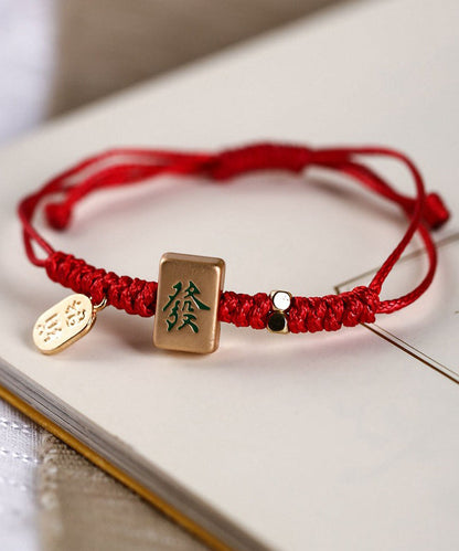 Chinese Style Red Alloy Weave Mahjong Charm Bracelet