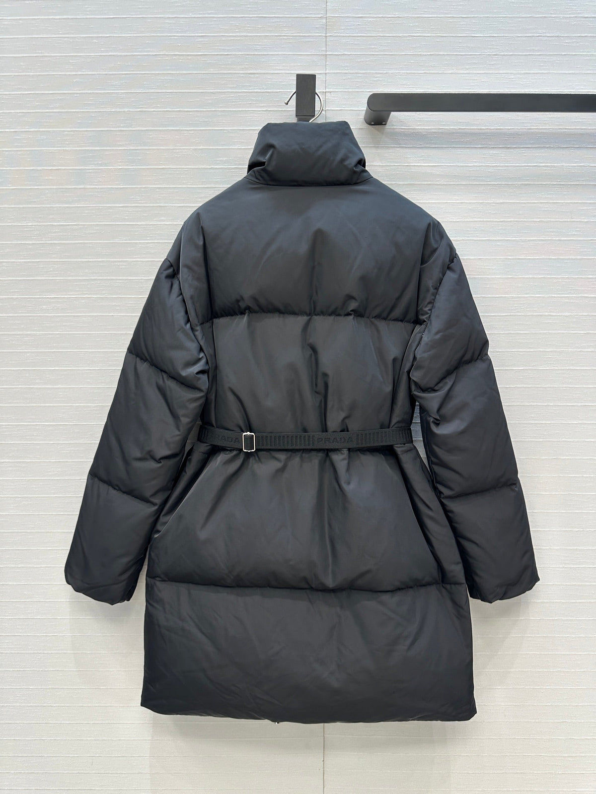 Prada 25 Long Down Jacket Black Polyester 301191