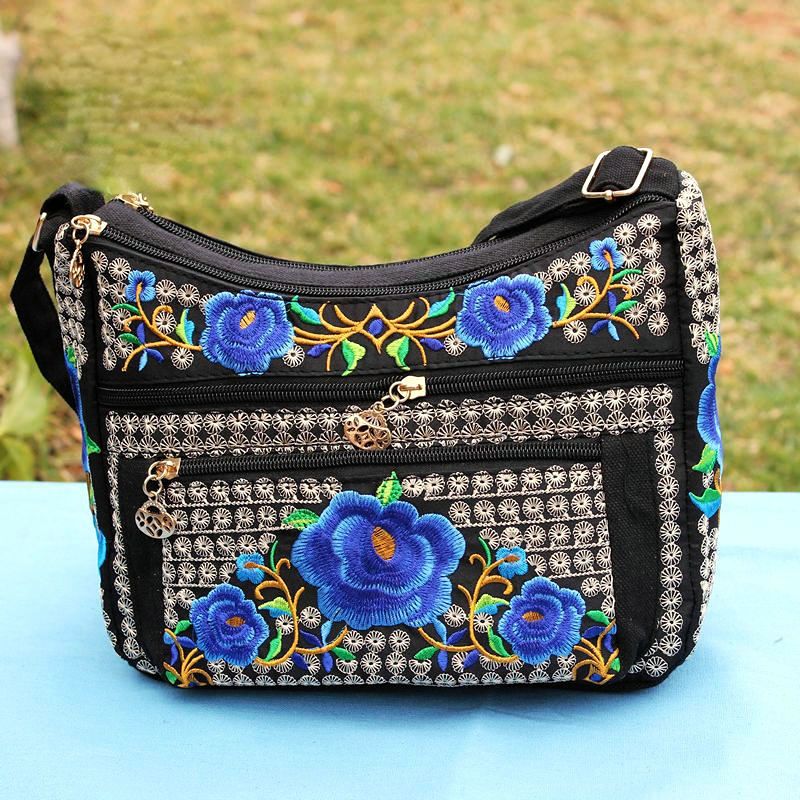 New Ethnic Style Women'S Embroidery Bag Large Capacity Multi Layer Embroidery One Shoulder Crossbody Cosmetic Bag