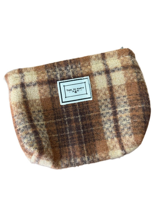 Cosbai - Vintage Plaid Cosmetic Pouch &amp; Coin Purse