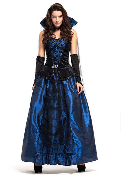 Women’s Blue Black Polyester Vampire Costume Gown