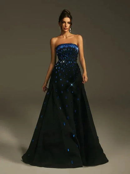 Leimomi Strapless Crystal Maxi Dress