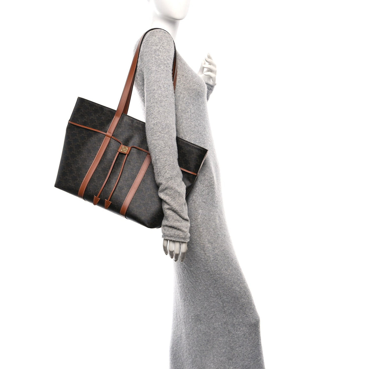 Triomphe Canvas Calfskin Cabas Drawstring Tan