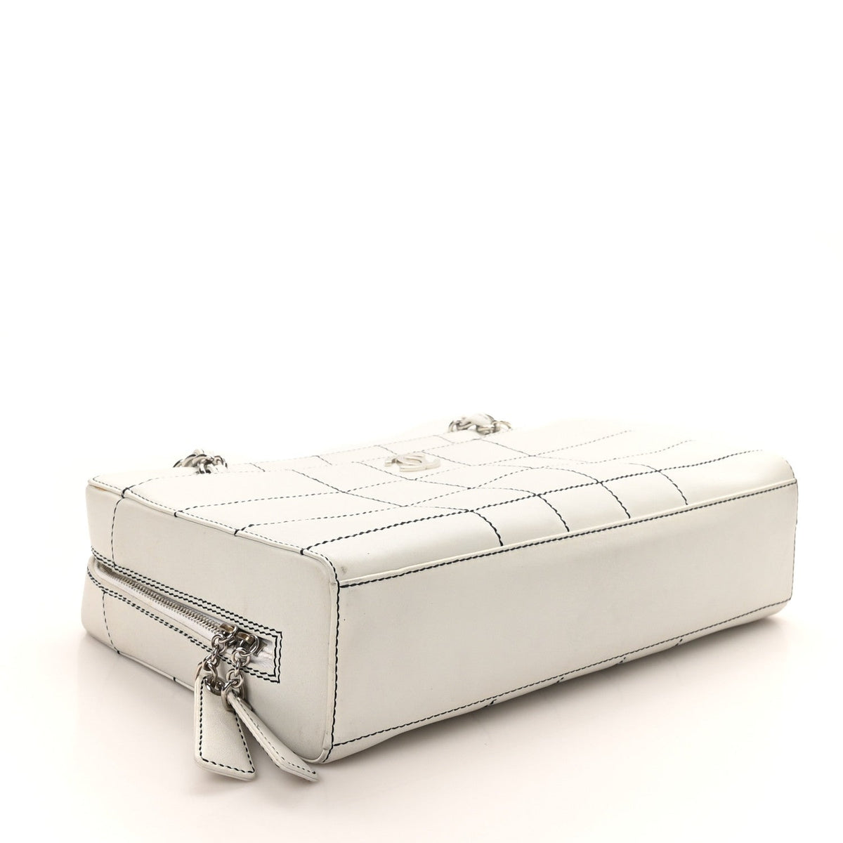 Lambskin Stitched Chocolate Bar Shoulder Bag White