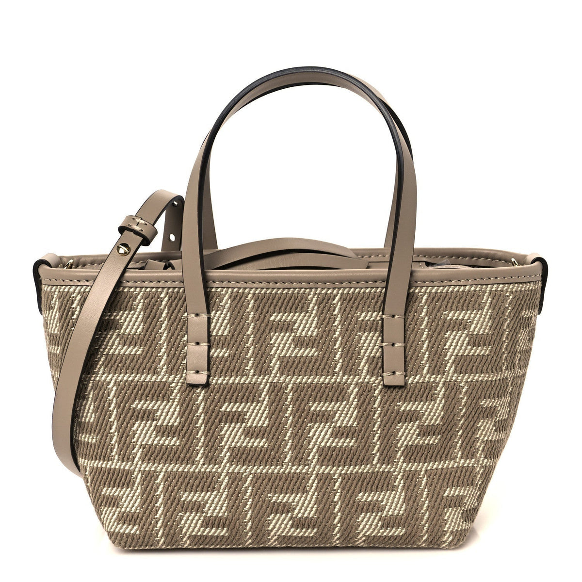 Denim Jacquard FF Effect Vitello Grace Mini Roll Tote Dove White Dove