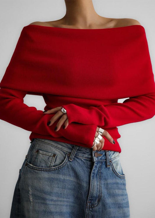 Off Shoulder Knit Top In Soft Vibrant Fabric