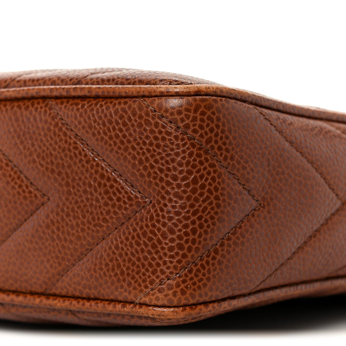 Caviar Chevron Quilted Tassel Camera Case Brown