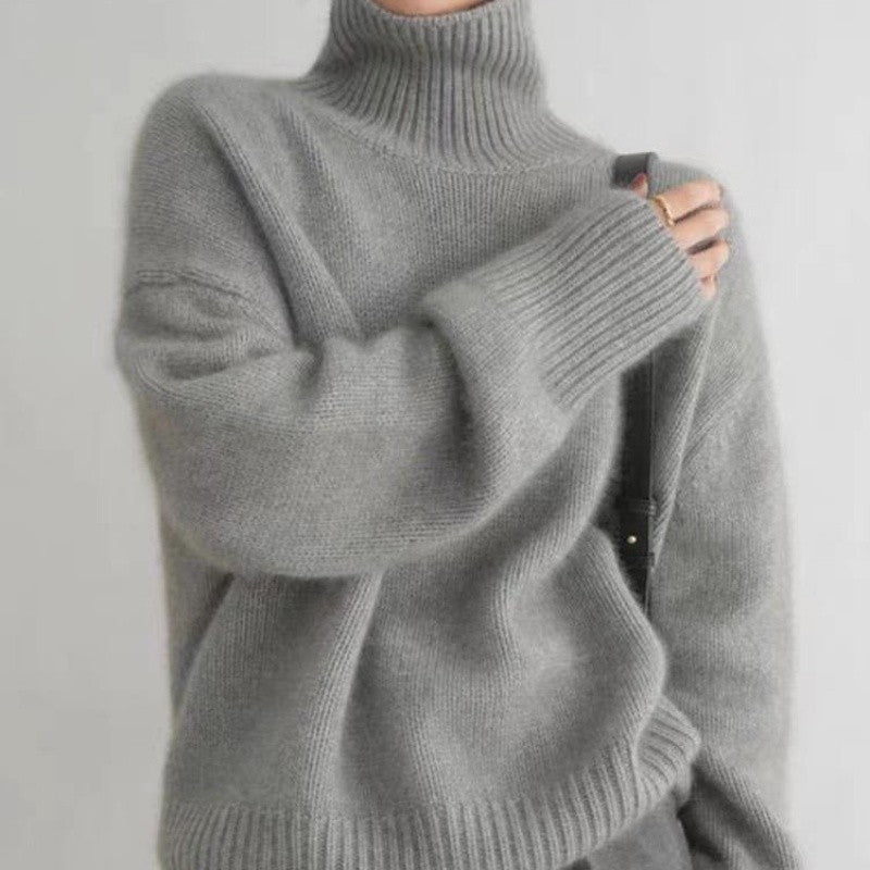 Solid Color High Neck Sweater