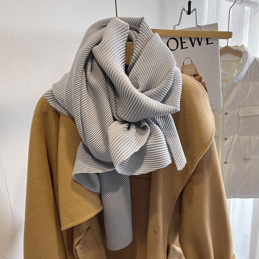 Multifunctional Solid Color Scarf With Pleats