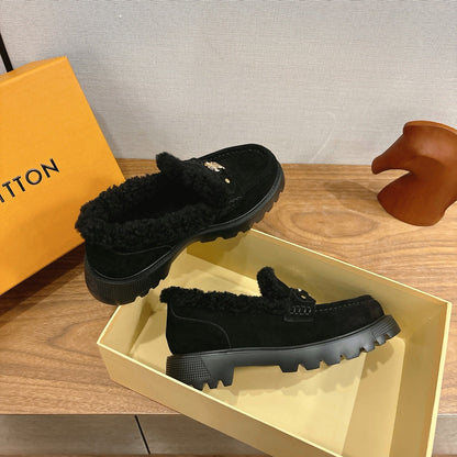 LV District Flat Loafer Black Wool Suede 594854