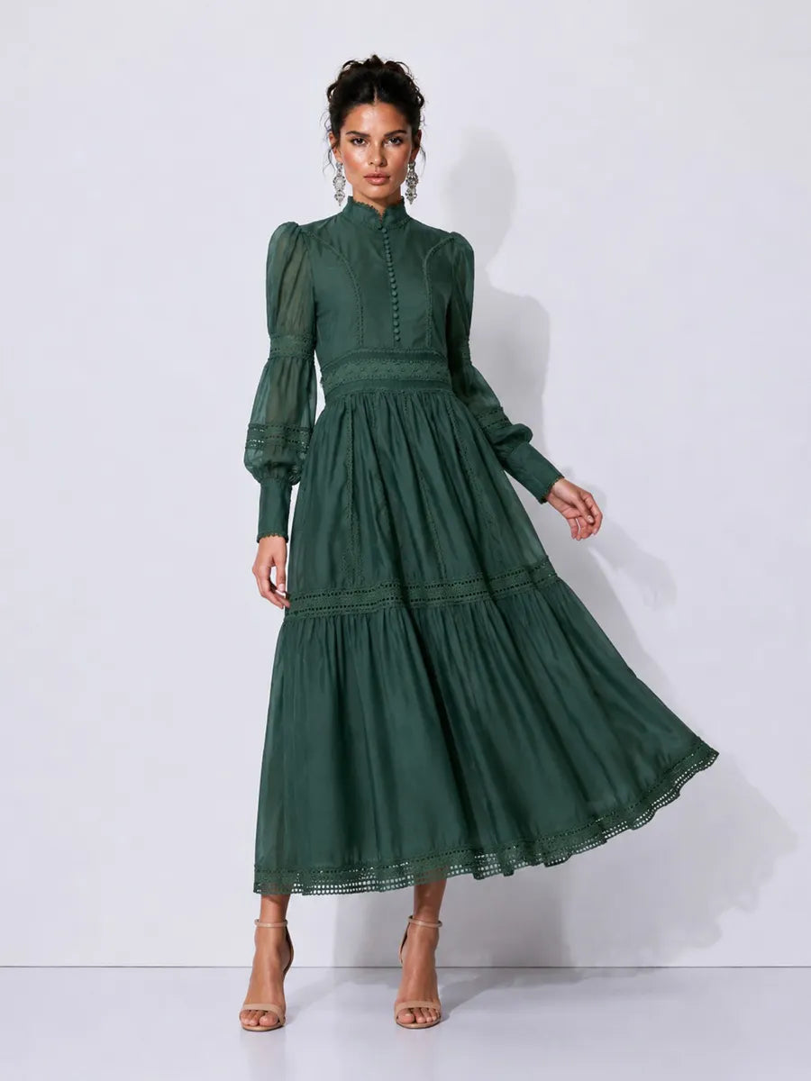 Catalina Organza Puff-Sleeve Maxi Dress