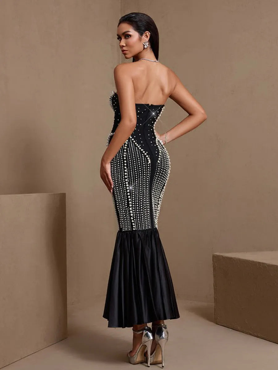 Katia Pearl Embroidered Fishtail Bandage Maxi Dress