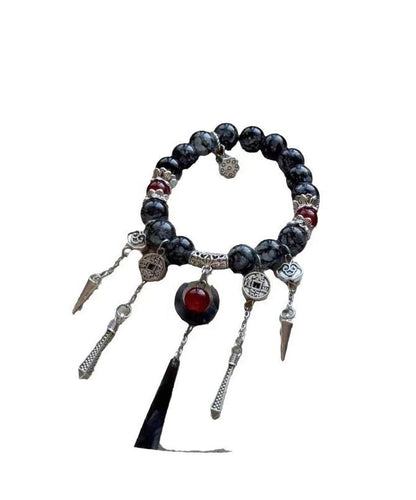 Boutique  Black Sterling Silver Crystal Gem Stone Tassel Charm Bracelet
