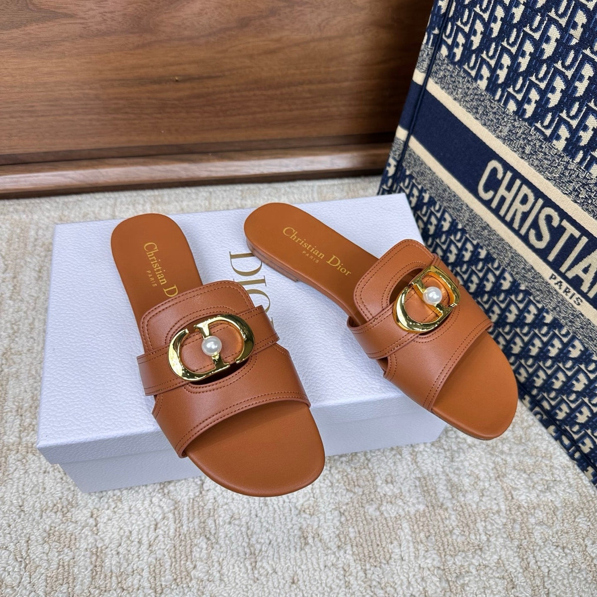 CD Montaigne Sandals Brown in Calfskin 598174