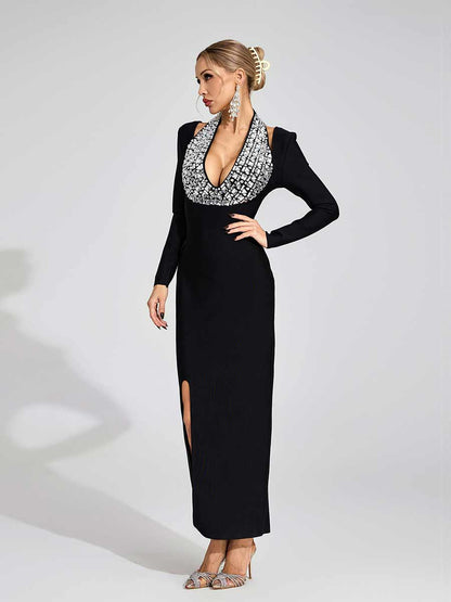Aria Diamond Halter Maxi Dress
