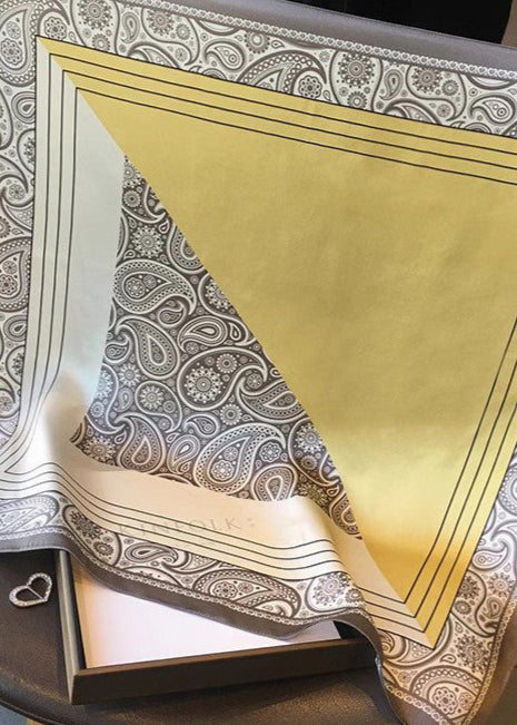 Satin Square Scarf With Golden Paisley Print