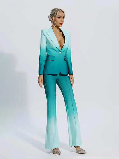 Gracelyn Gradient Color Suit Two Piece Set